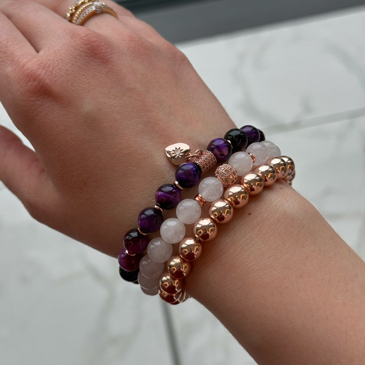 Purple Natural Stone Bracelet Set
