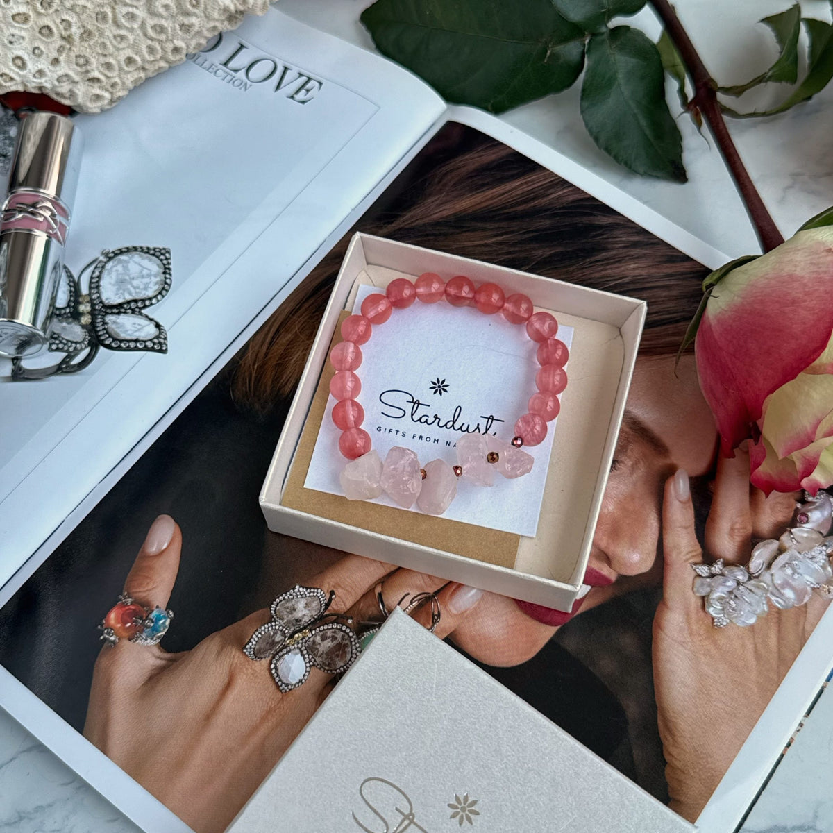 Rose Aura | Cherry Quartz & Raw Rose Quartz Bracelet