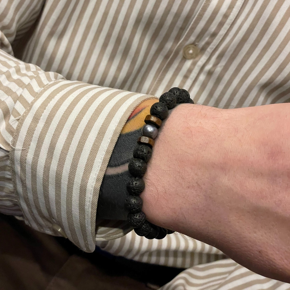 Men’s Lava Stone & Labradorite Bracelet | Coconut Wood