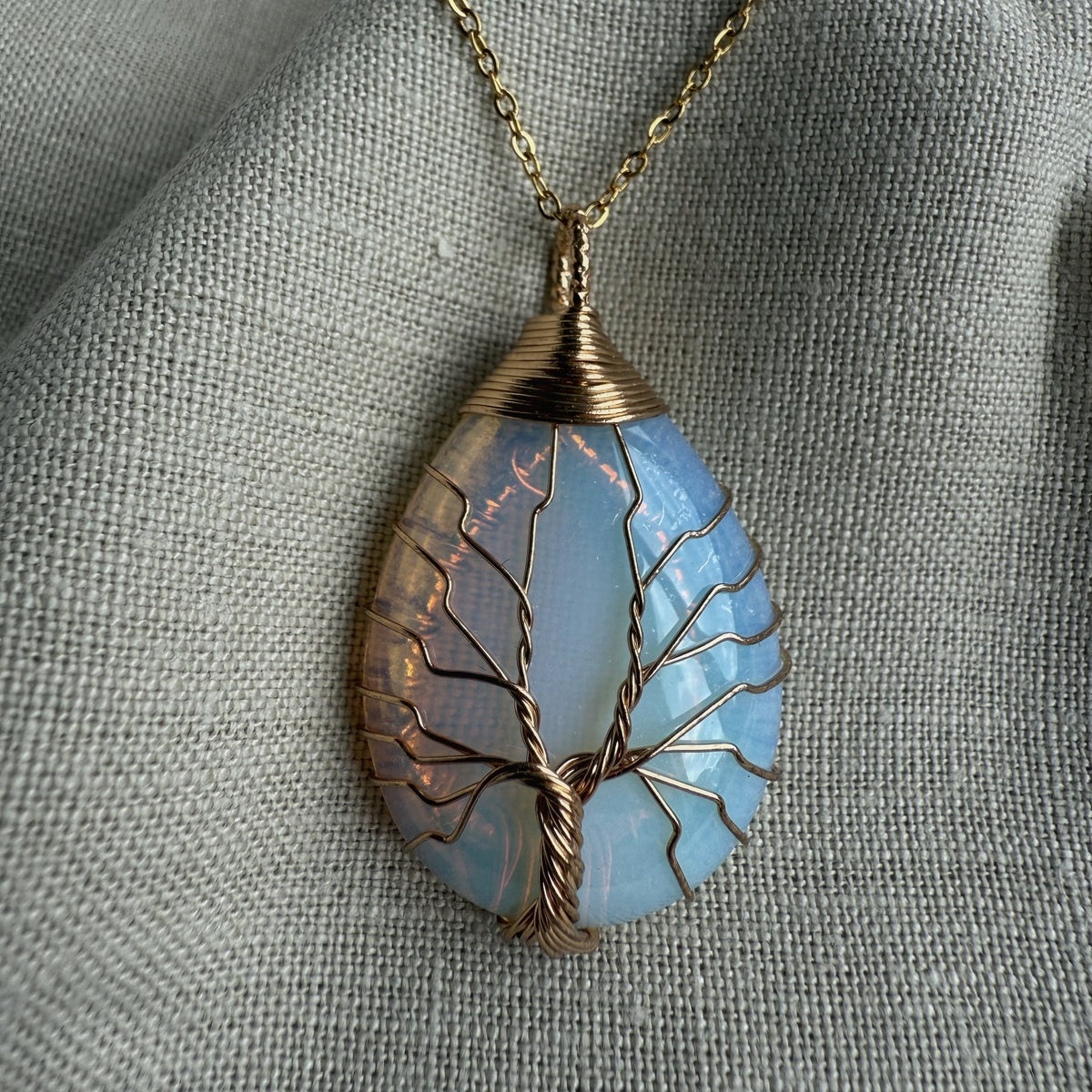 Opalite Tree of Life Necklace | 18K Gold Plated