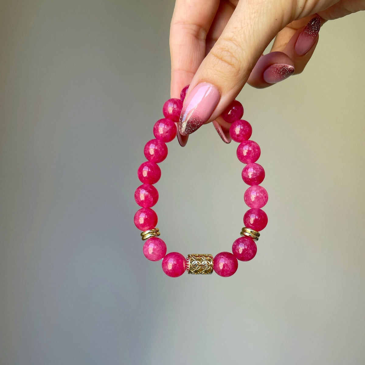 Hot Pink Jade Bracelet | 18K Gold-Plated Beaded Jewelry