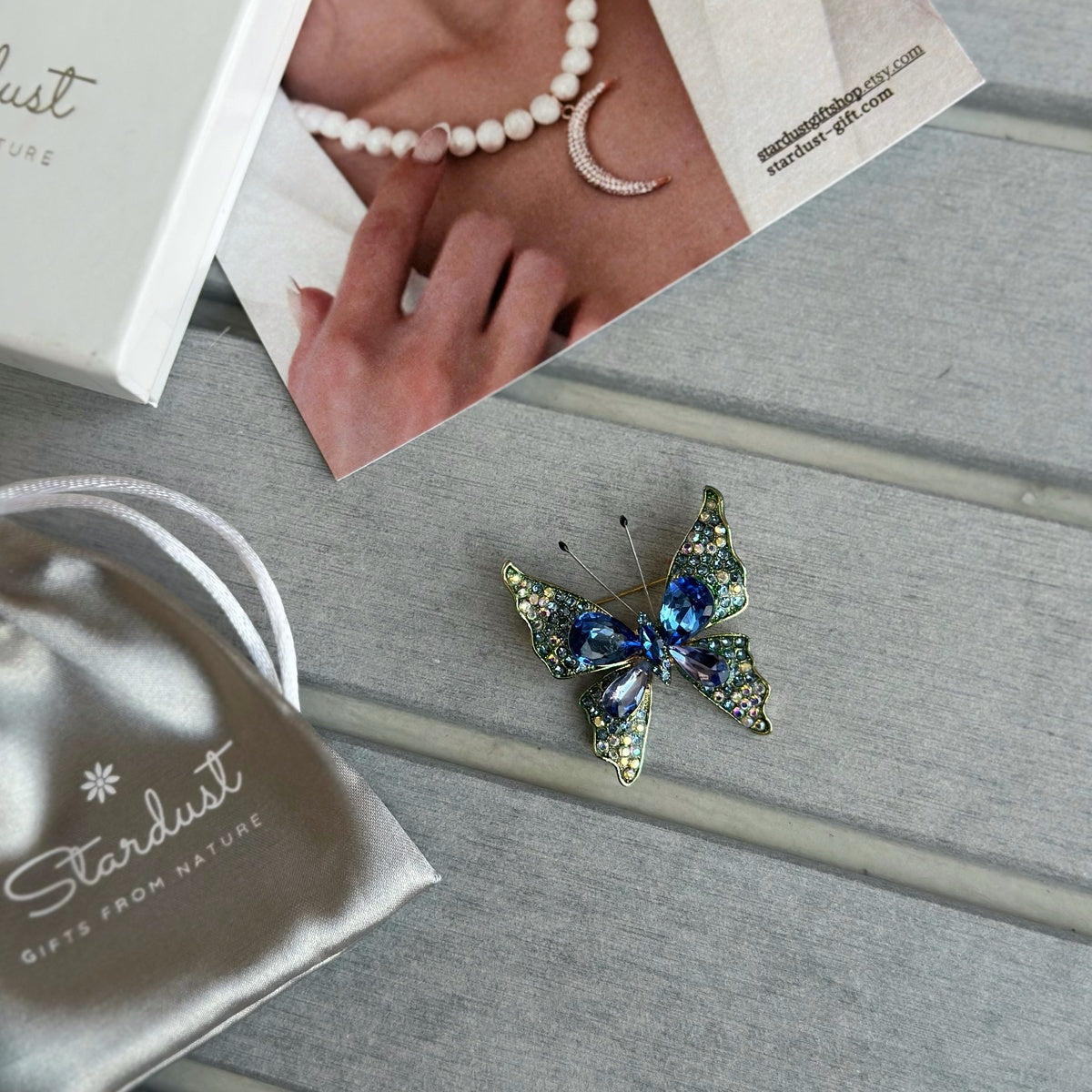 Blue Crystal Glamorous Butterfly Brooch