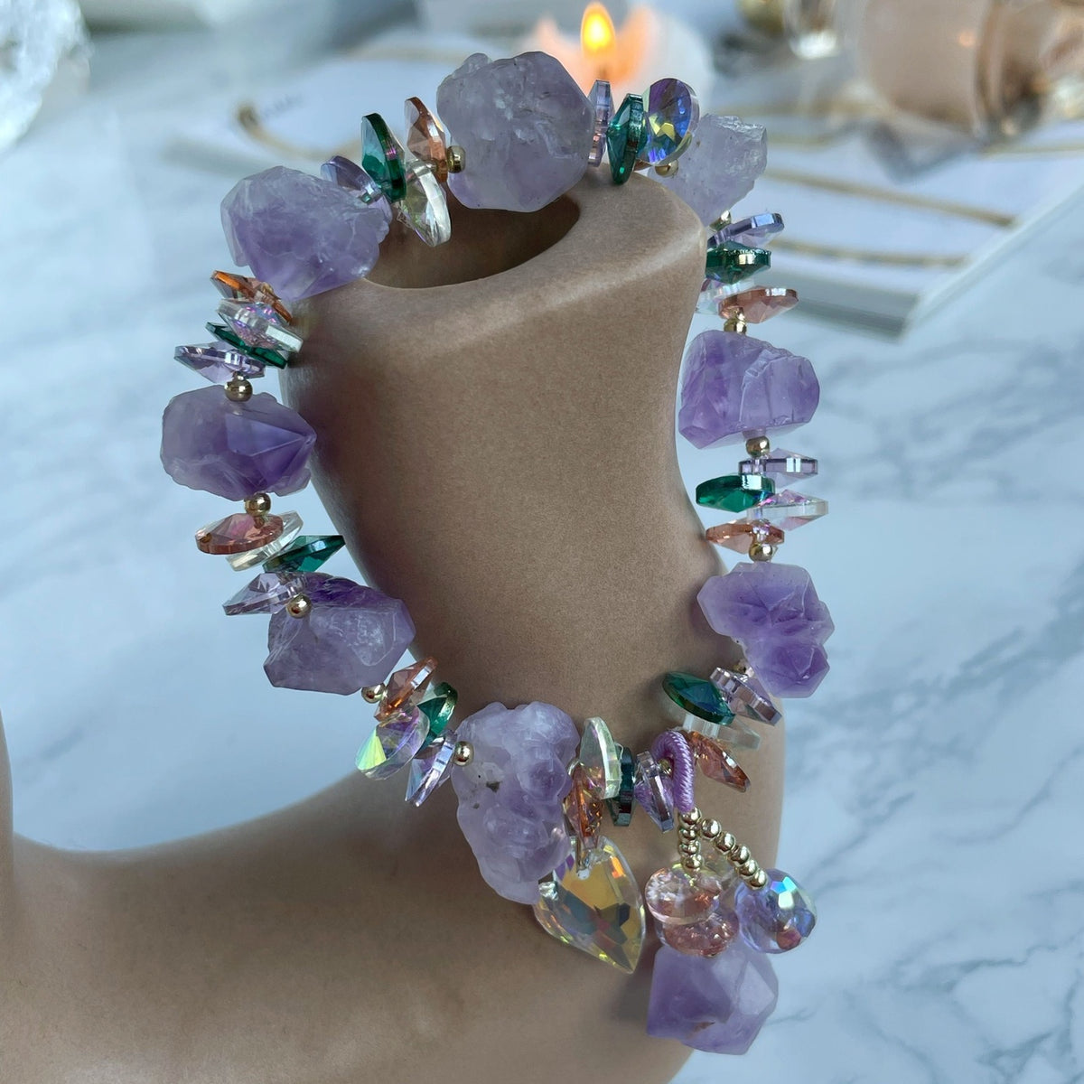 CRYSTAL DREAM | Raw Amethyst Bracelet with Iridescent Crystal Charms
