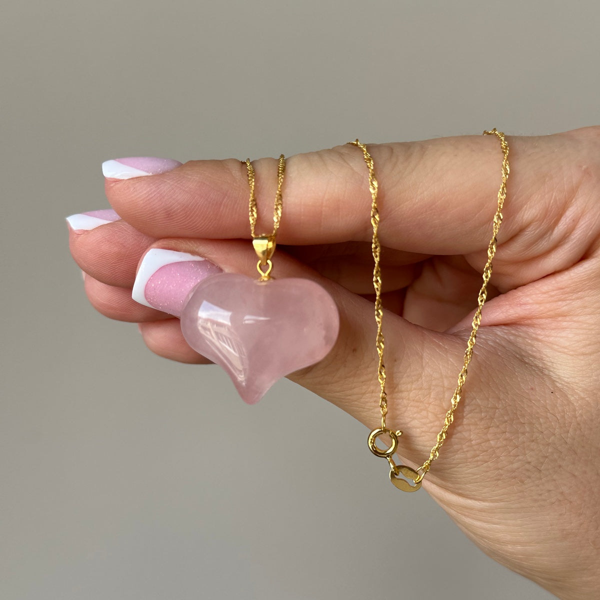Natural Deep Pink Madagascar Rose Quartz Heart Pendant | Gold & Silver