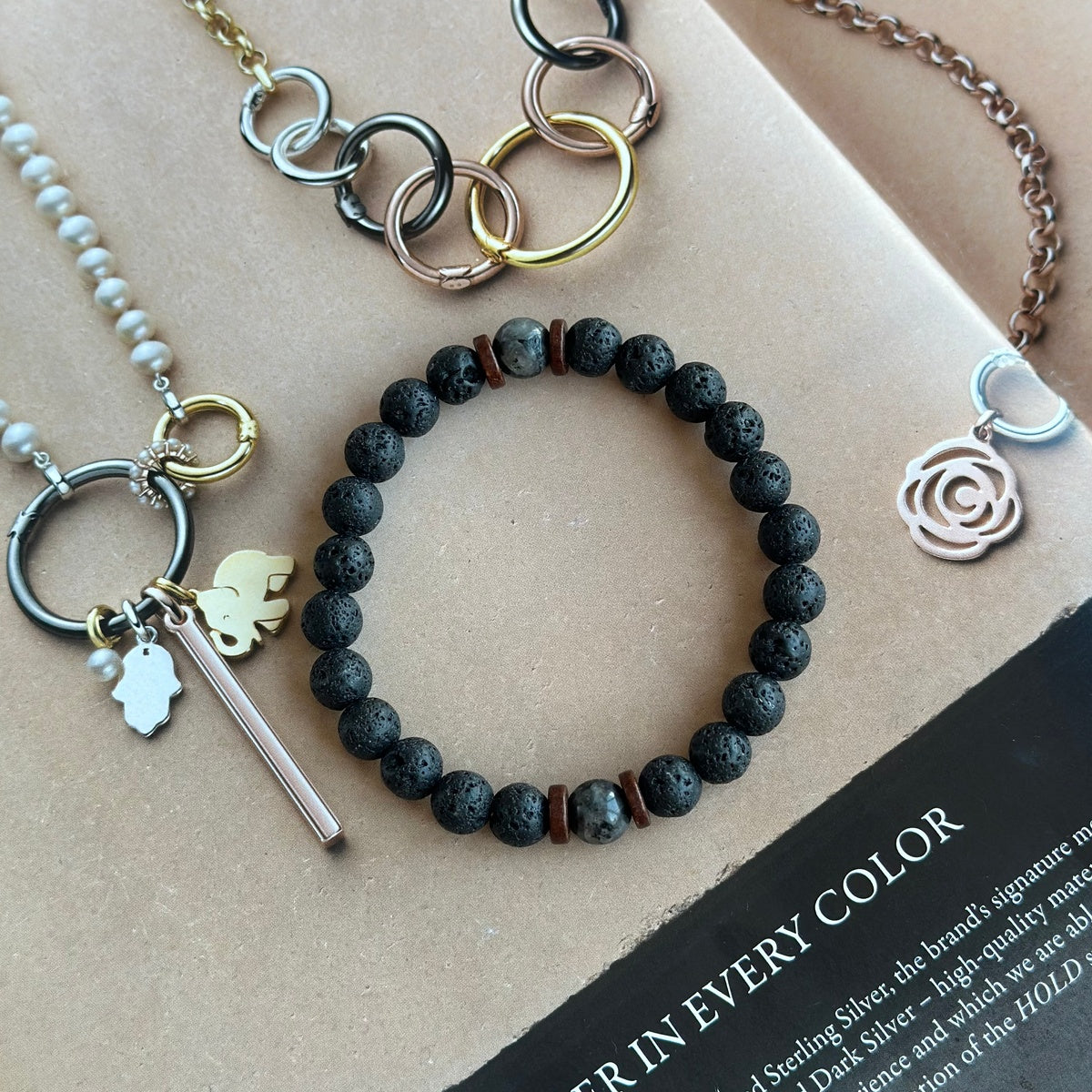 Men’s Lava Stone & Labradorite Bracelet | Coconut Wood
