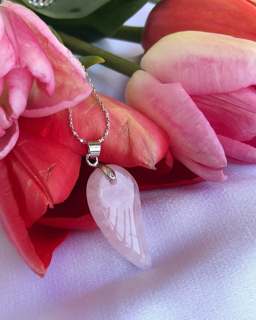 Rose Quartz Angel wing Pendant