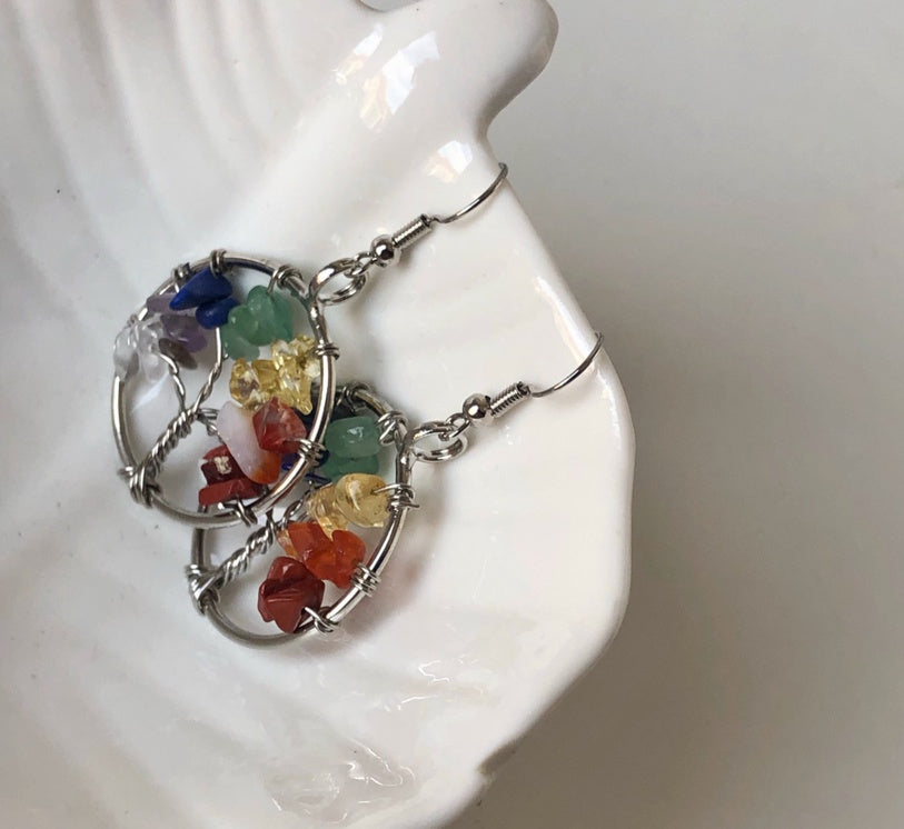 "Rainbow" Tree of Life 7 Chakra Crystal Earrings