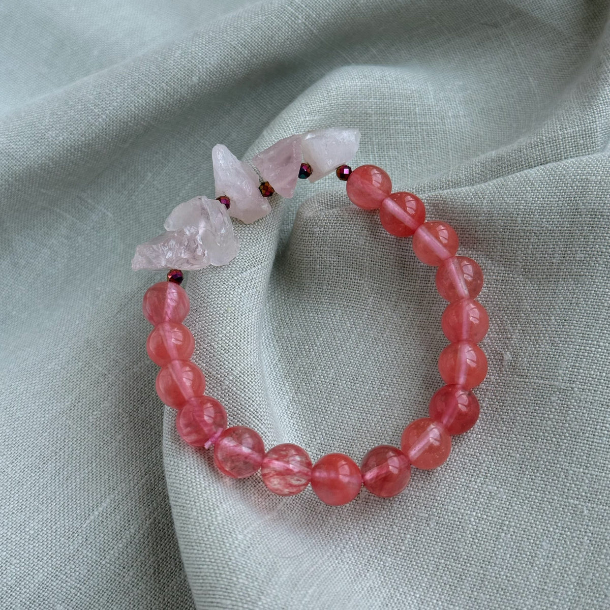 Rose Aura | Cherry Quartz & Raw Rose Quartz Bracelet