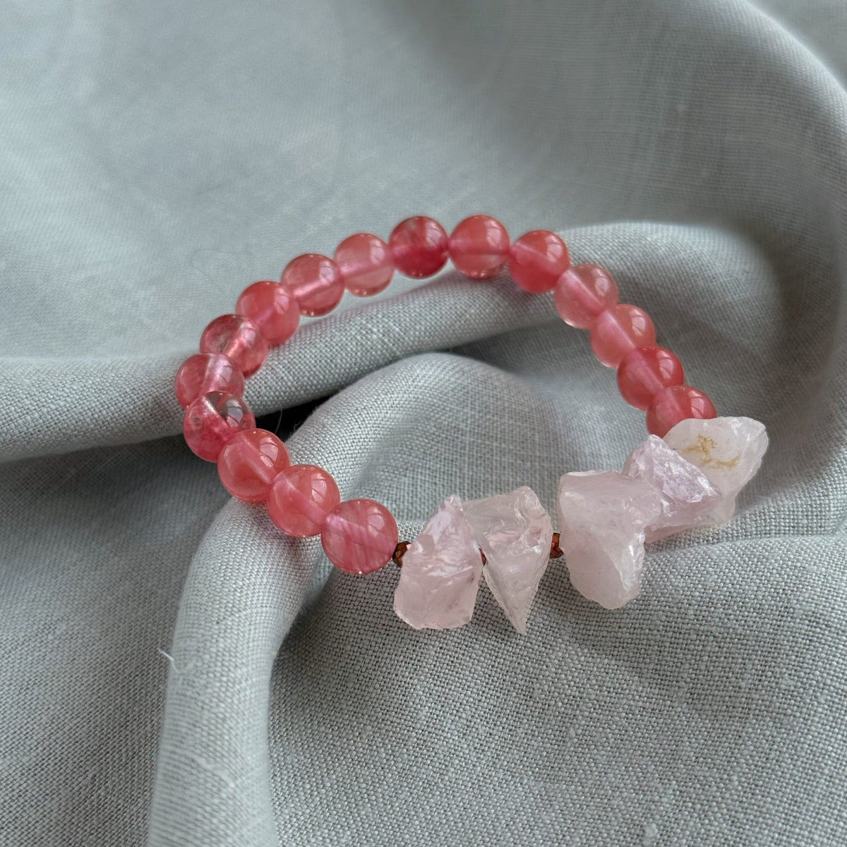 Rose Aura | Cherry Quartz & Raw Rose Quartz Bracelet