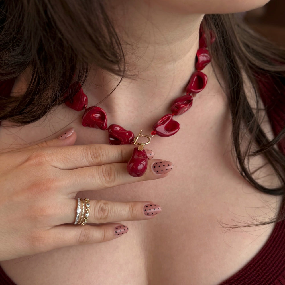 Red Baroque Pearl Necklace, Glamorous Evening Formal jewelry