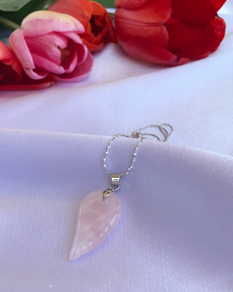 Rose Quartz Angel wing Pendant