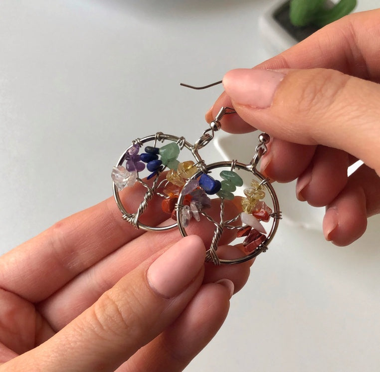 "Rainbow" Tree of Life 7 Chakra Crystal Earrings