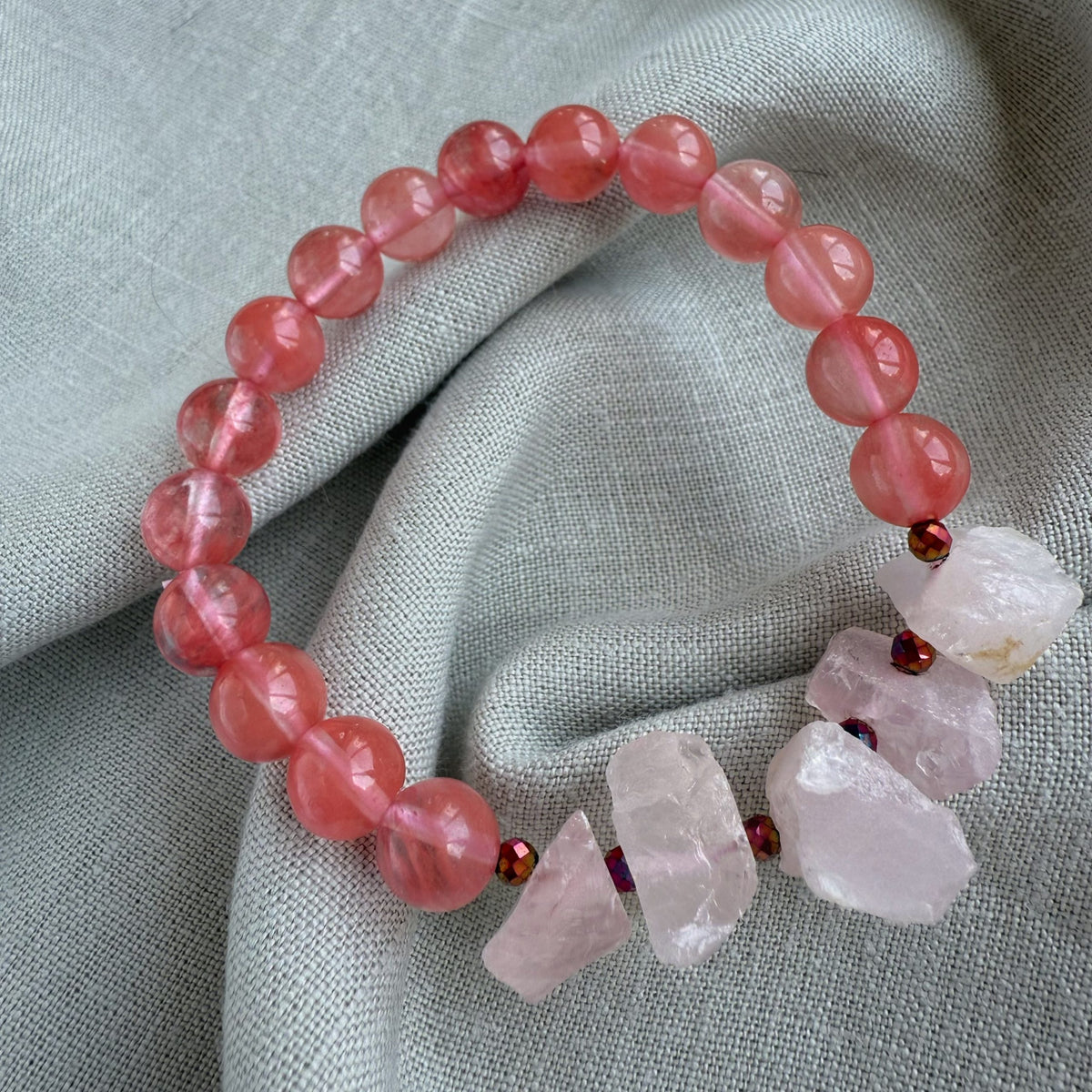 Rose Aura | Cherry Quartz & Raw Rose Quartz Bracelet