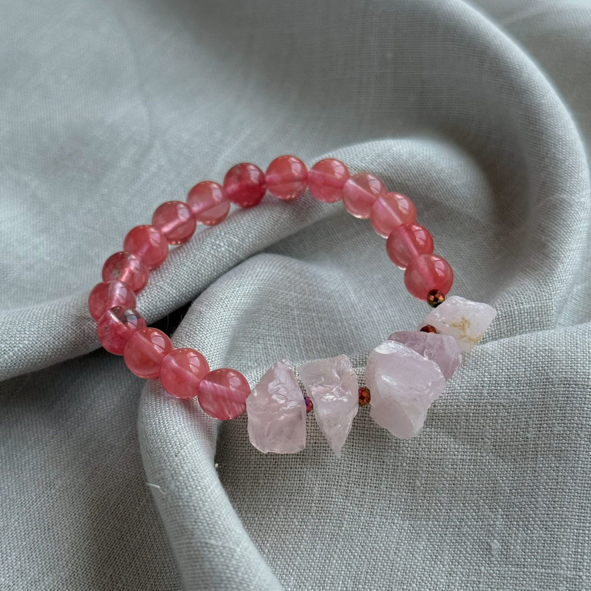 Rose Aura | Cherry Quartz & Raw Rose Quartz Bracelet