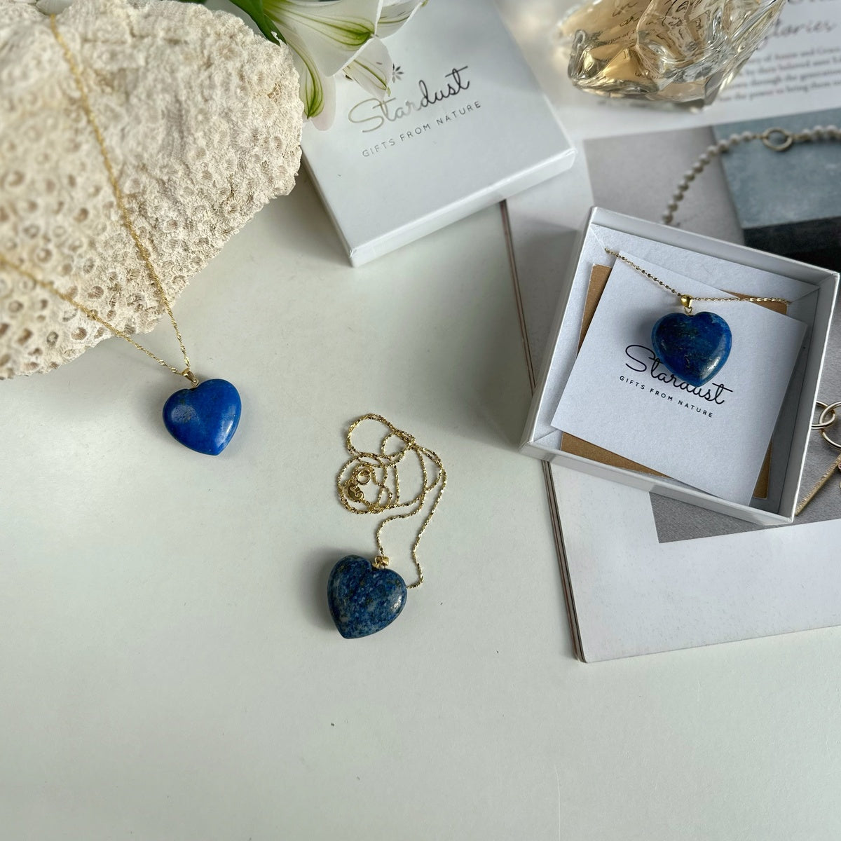 Natural Cobalt Blue Lapis Lazuli Heart Pendant 2.5cm | Gold & Silver