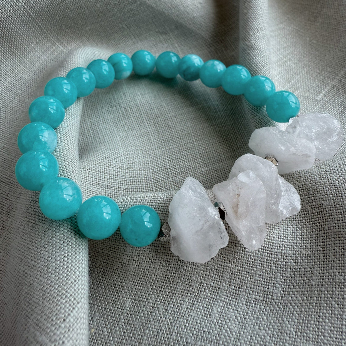 Blue Agate & Raw Clear Quartz Bracelet