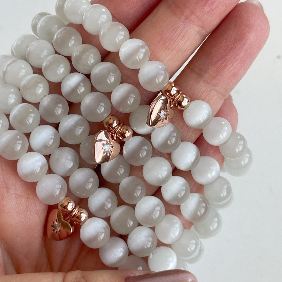 White Cat's Eye bracelet set