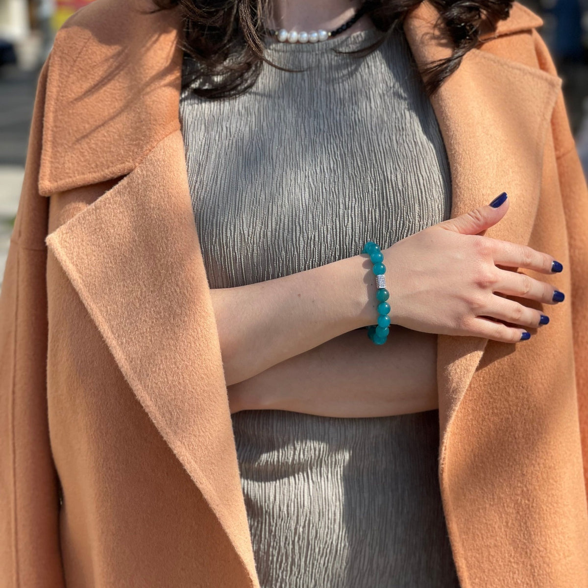 OCEAN BLUE | Blue Agate Bracelet with Silver Zircon Accents