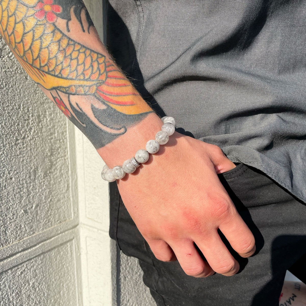 Rutilated Quartz Bracelet | Natural Gemstone & Zircon Accent