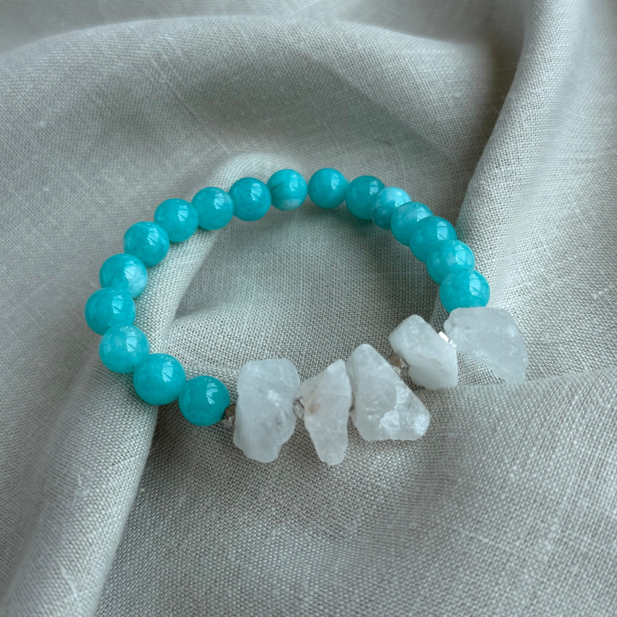 Blue Agate & Raw Clear Quartz Bracelet