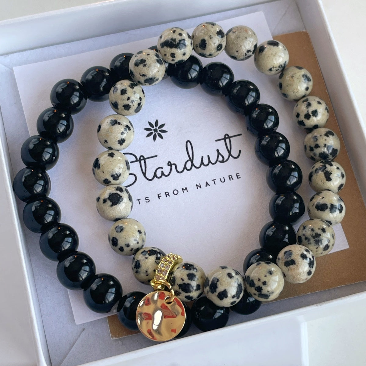 Women’s Dalmatian Jasper & Black Onyx Bracelet Set