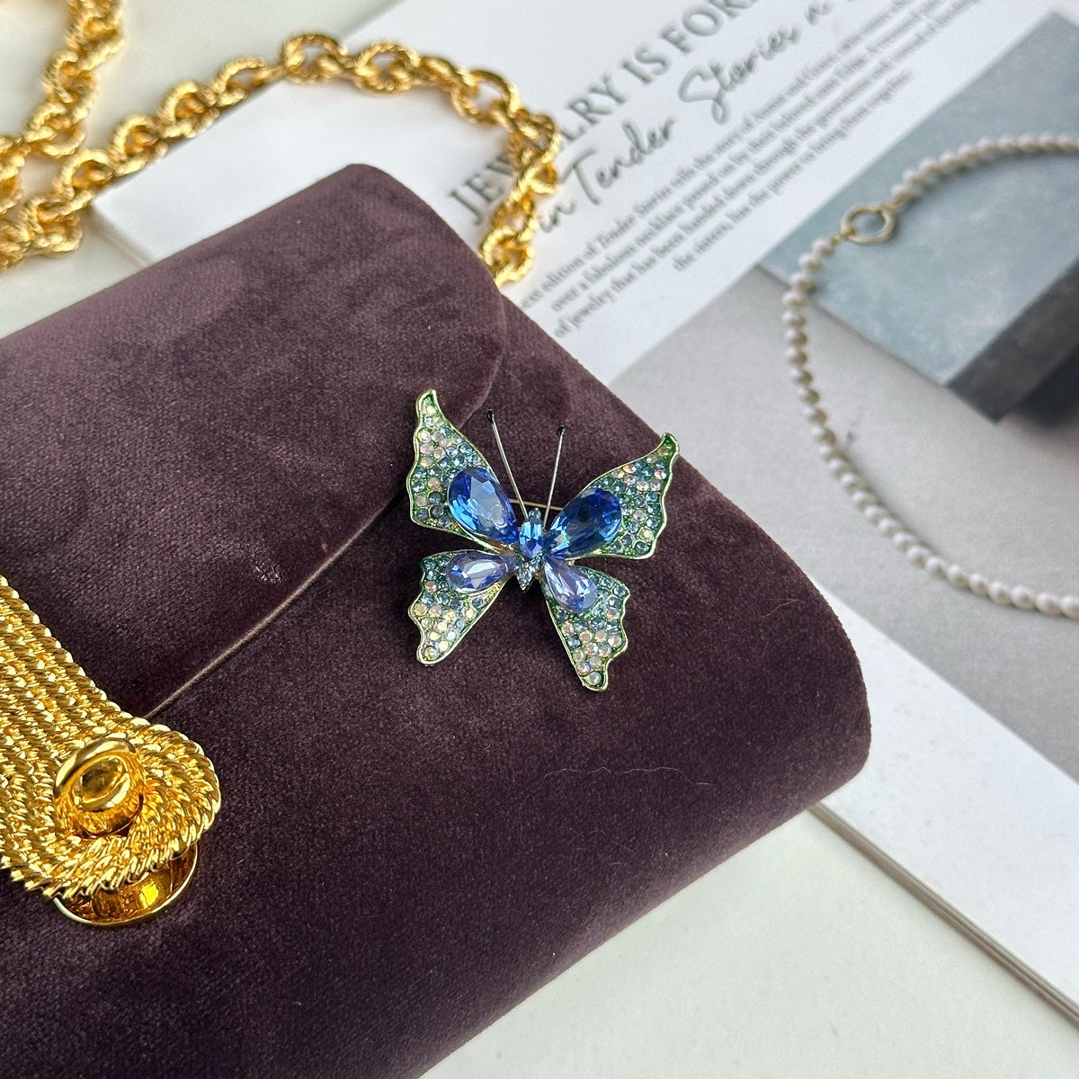 Blue Crystal Glamorous Butterfly Brooch