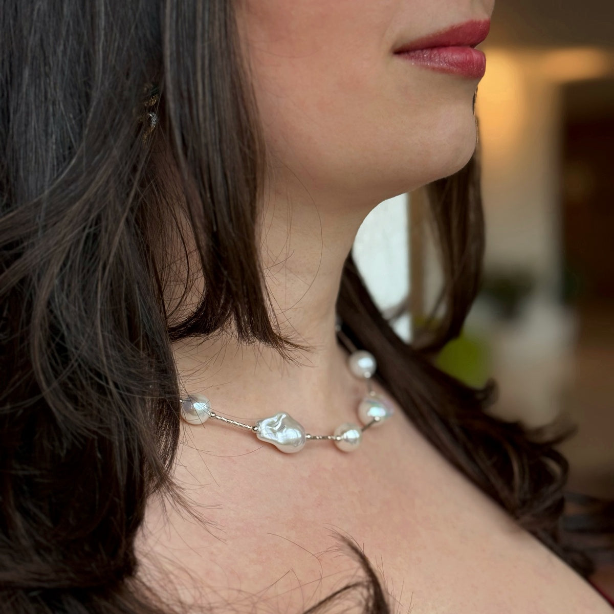 Silver Baroque Pearl Necklace