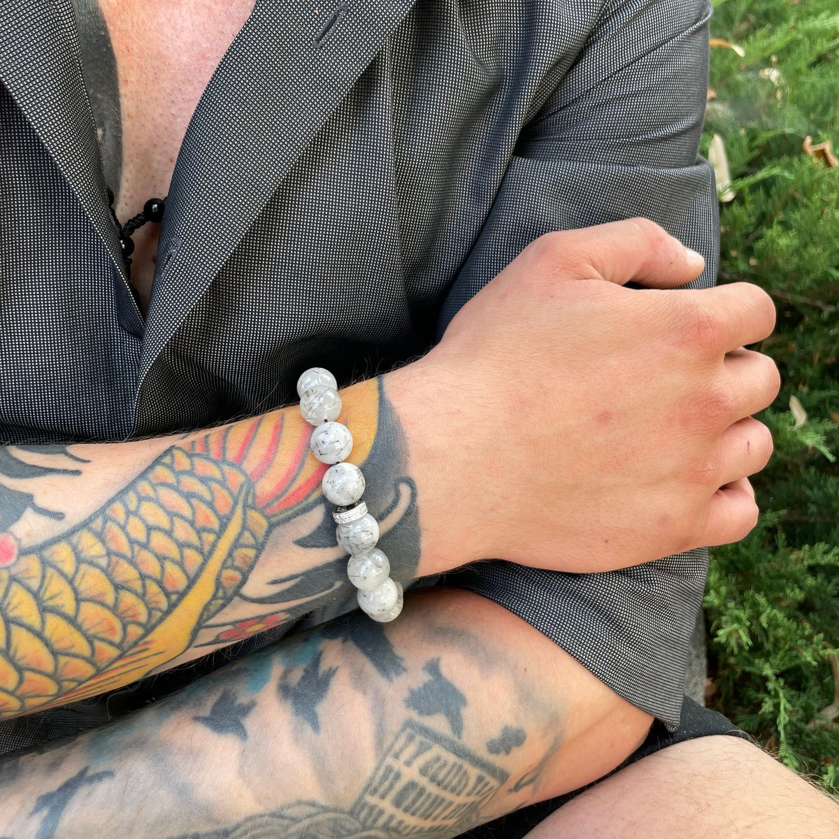 Rutilated Quartz Bracelet | Natural Gemstone & Zircon Accent