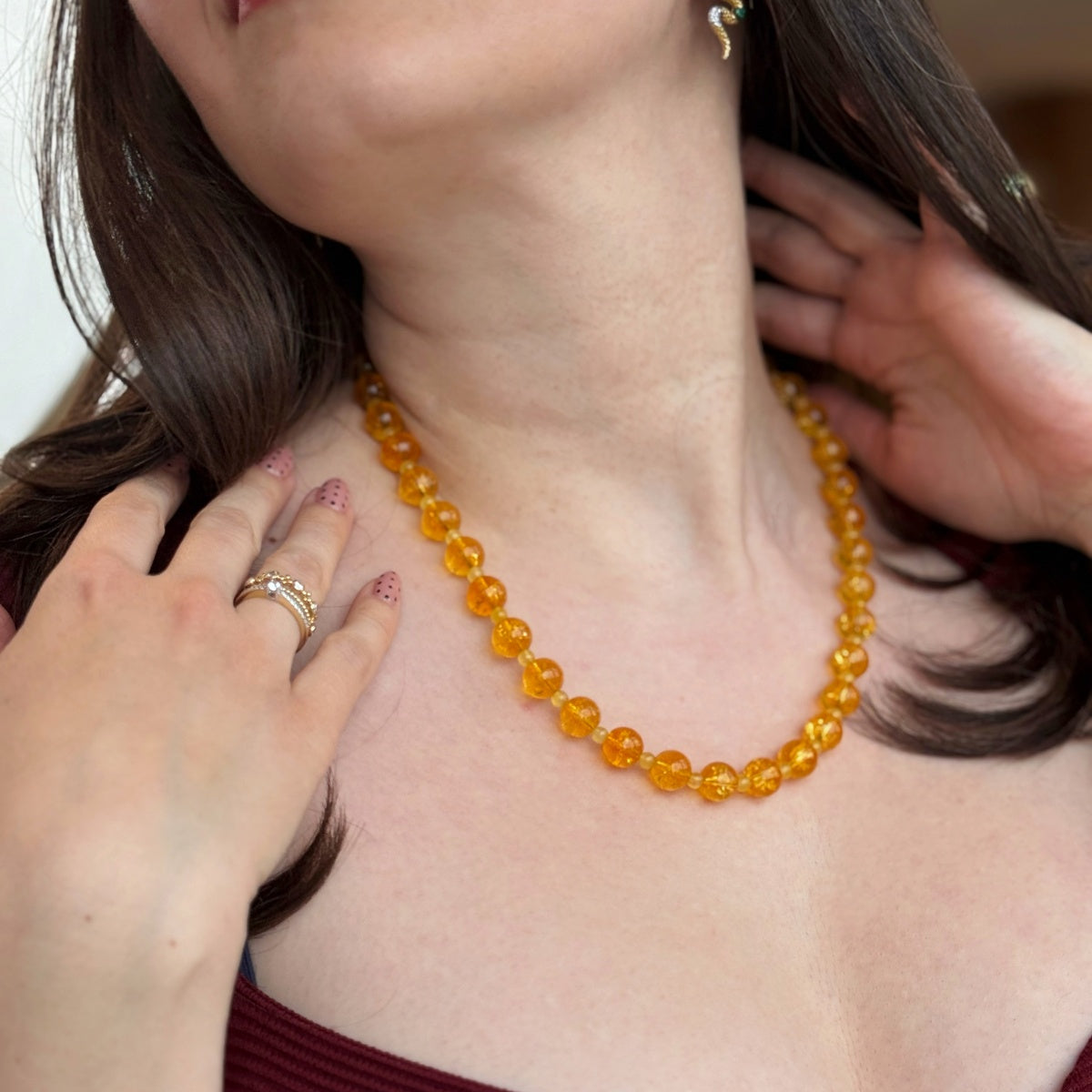 Natural Unheated 10mm Citrine Bead Necklace