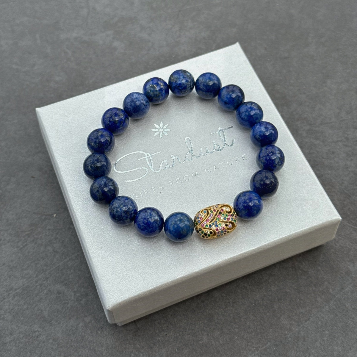 Luxury Lapis Lazuli Bracelet with Zircon Charm | Natural Gemstone Jewelry