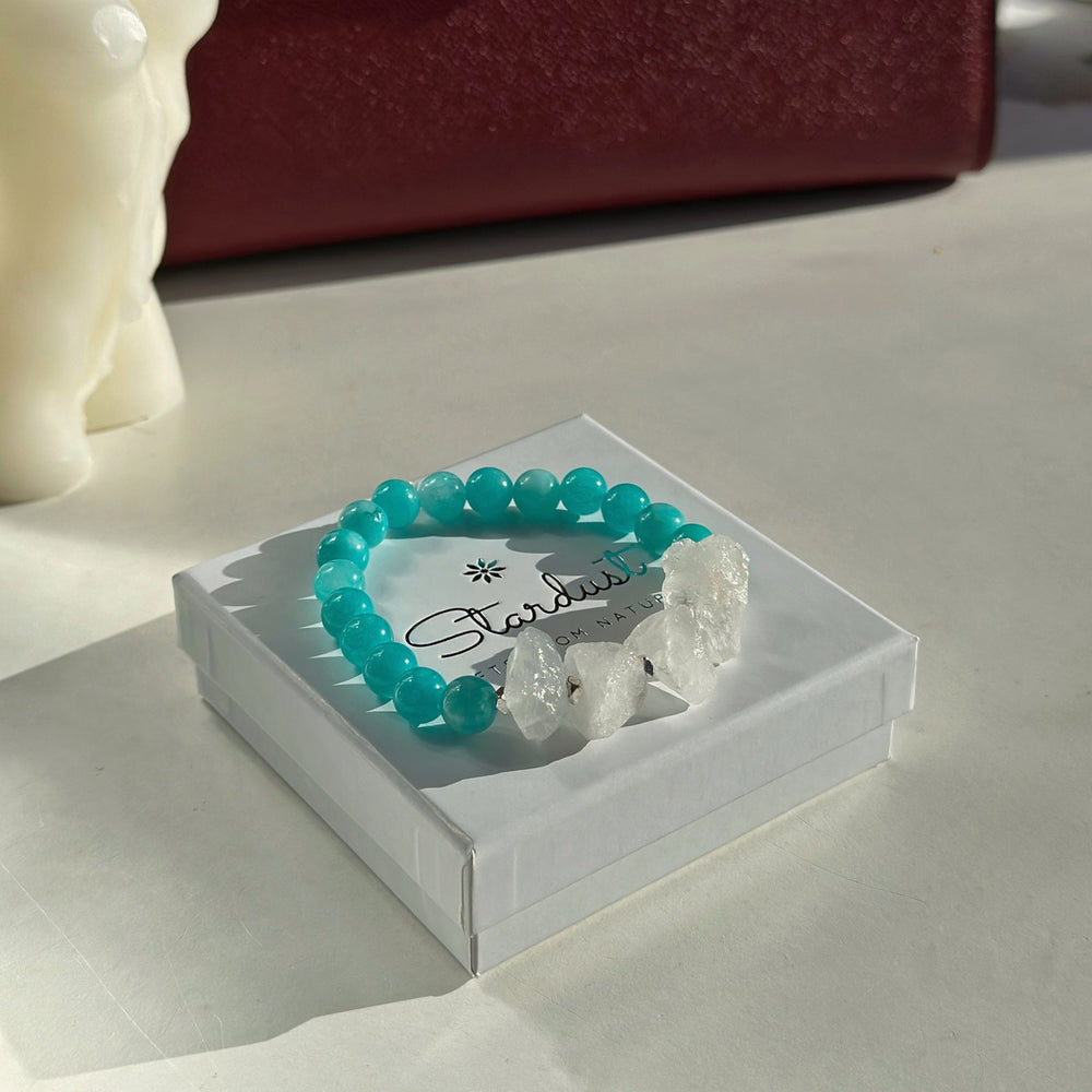 Blue Agate & Raw Clear Quartz Bracelet