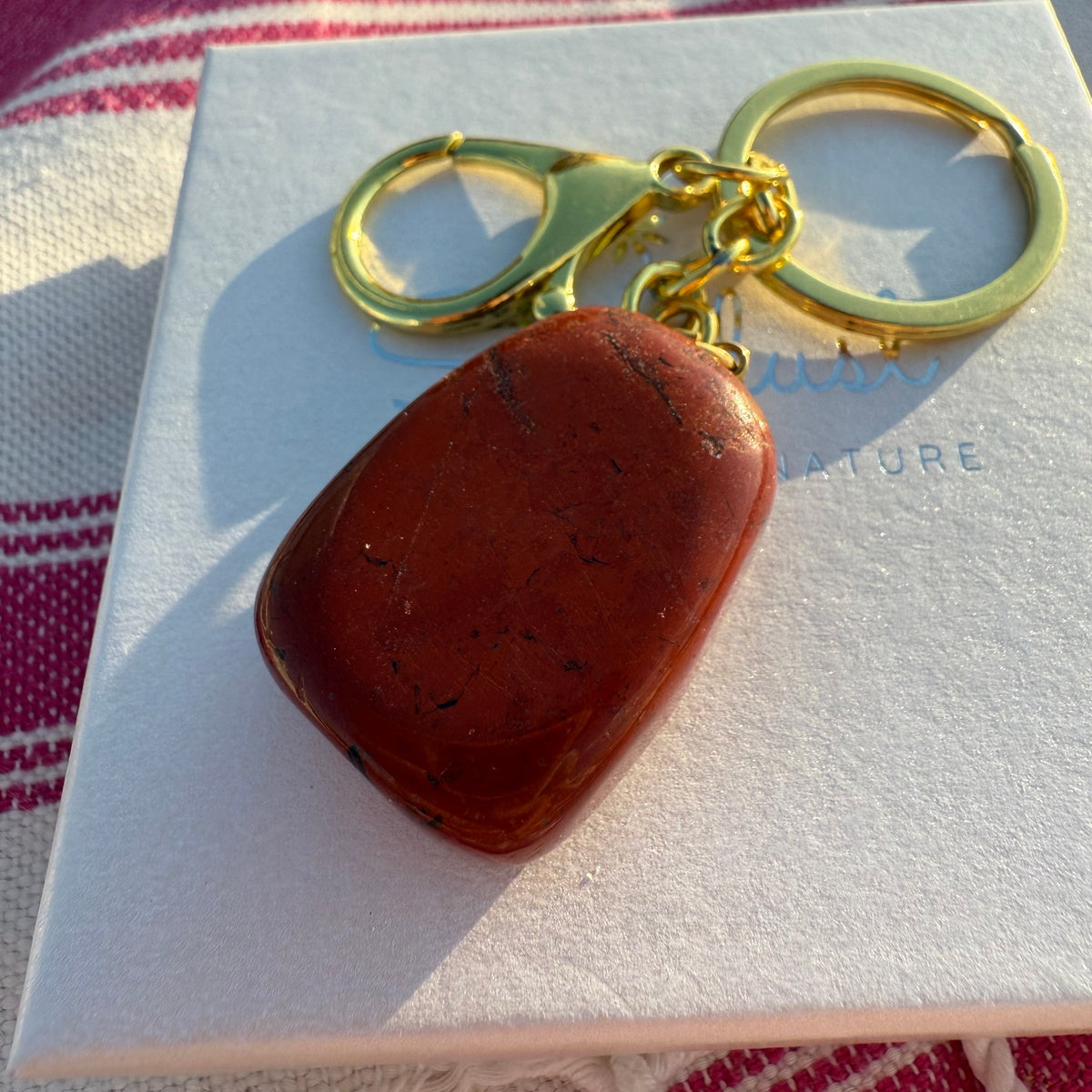 Natural Crystal Keychain, Large Tumbled Gemstone Keychain, Crystal Gift, Gold Keyring with Clasp