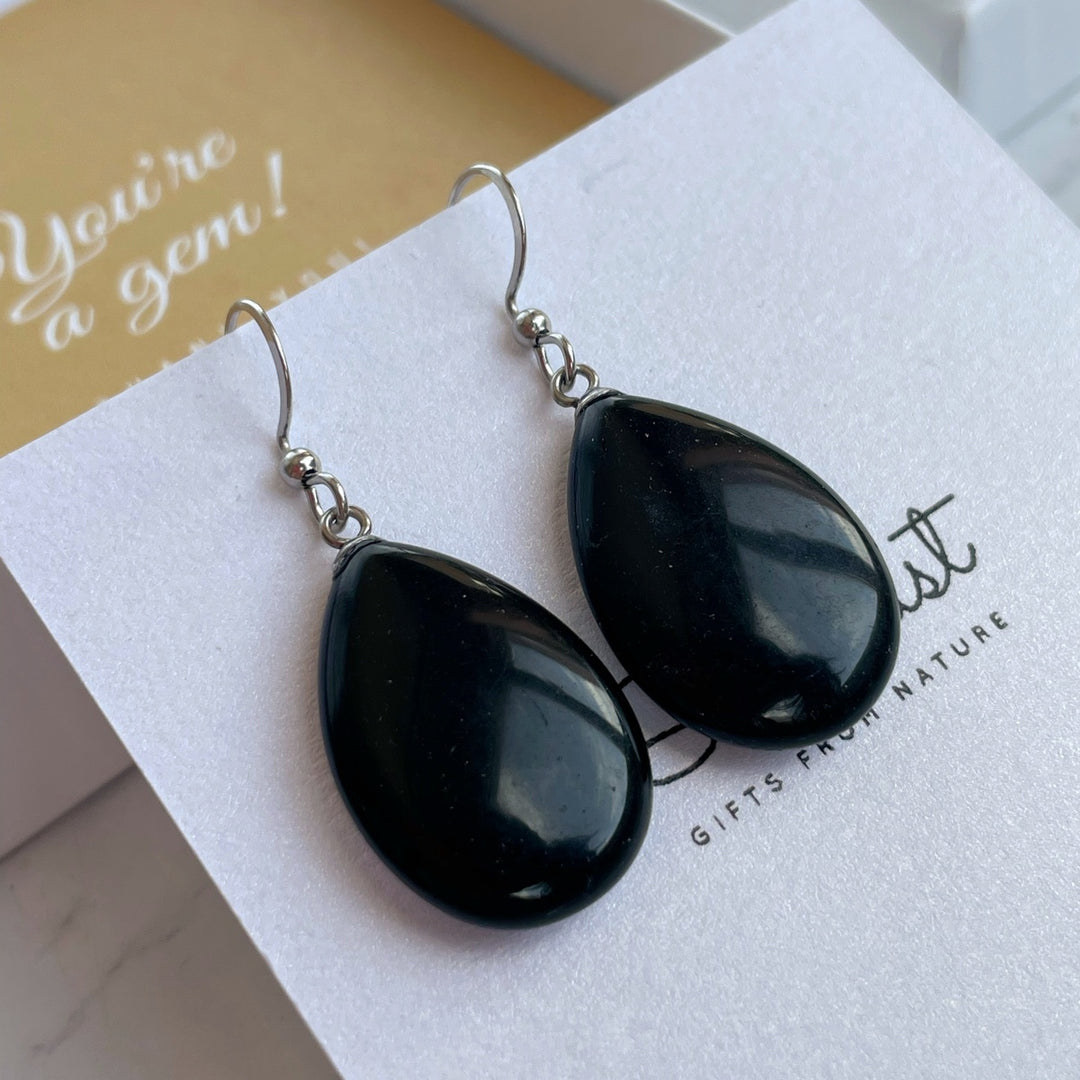 Simple Obsidian drop earrings