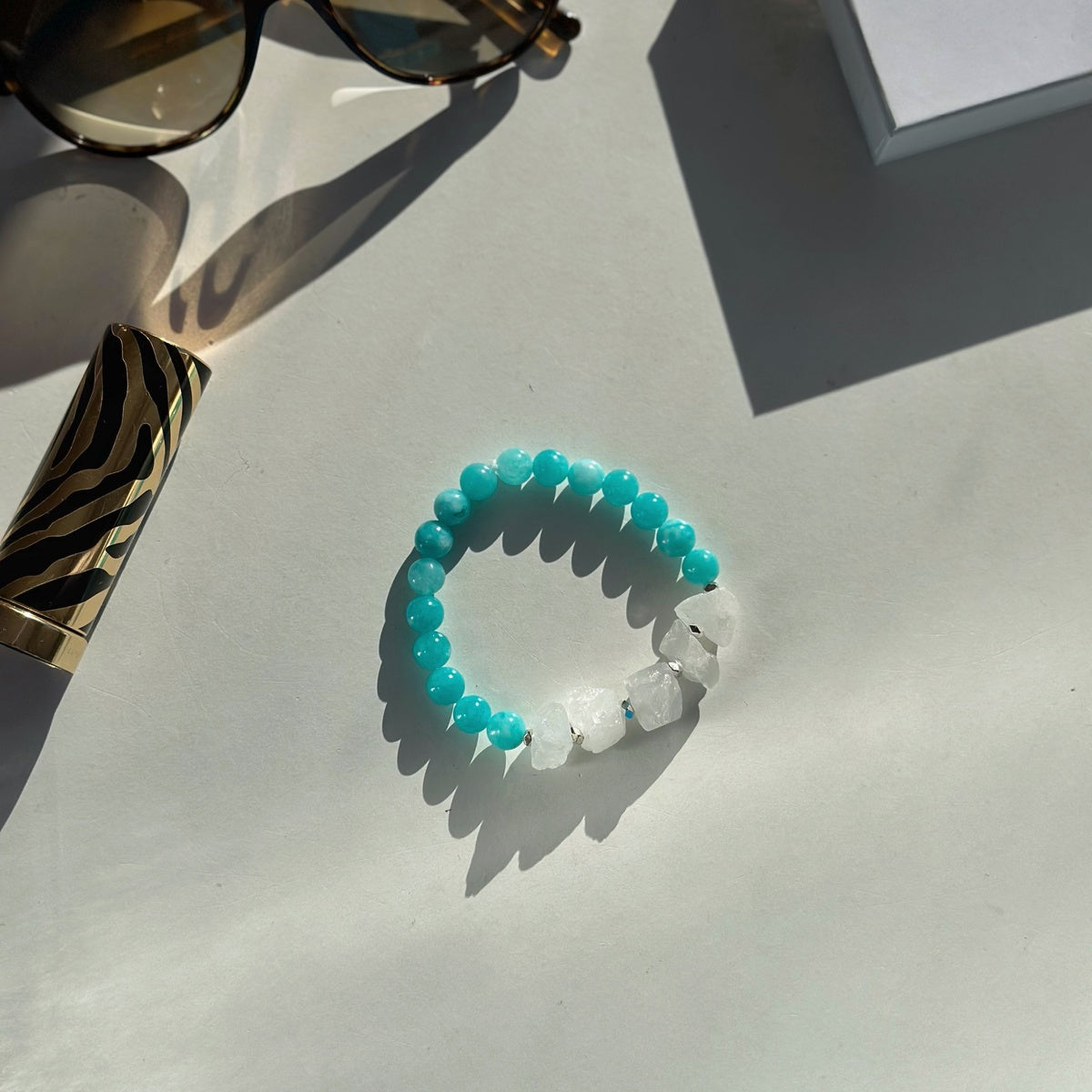 Blue Agate & Raw Clear Quartz Bracelet