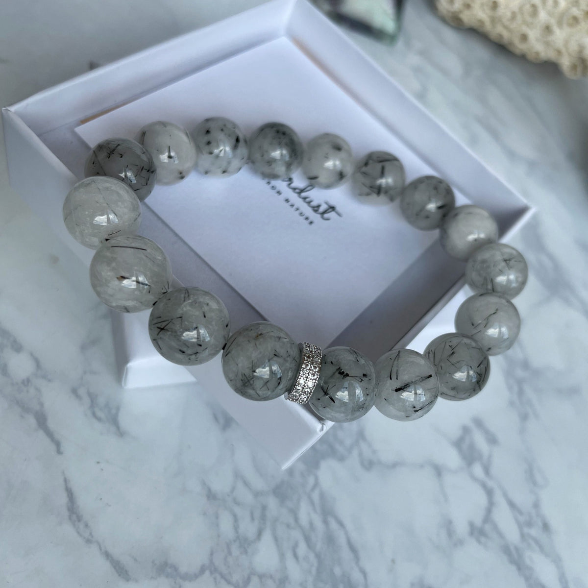 Rutilated Quartz Bracelet | Natural Gemstone & Zircon Accent