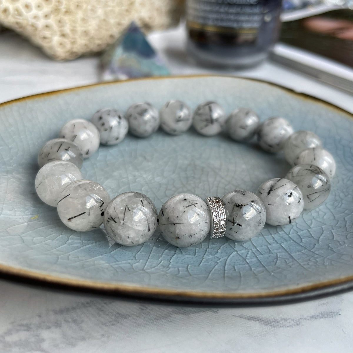 Rutilated Quartz Bracelet | Natural Gemstone & Zircon Accent
