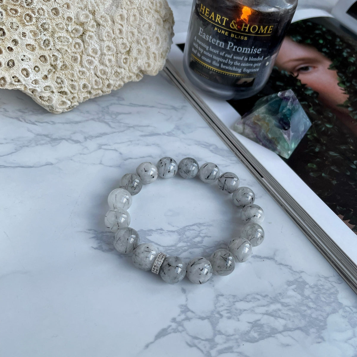 Rutilated Quartz Bracelet | Natural Gemstone & Zircon Accent