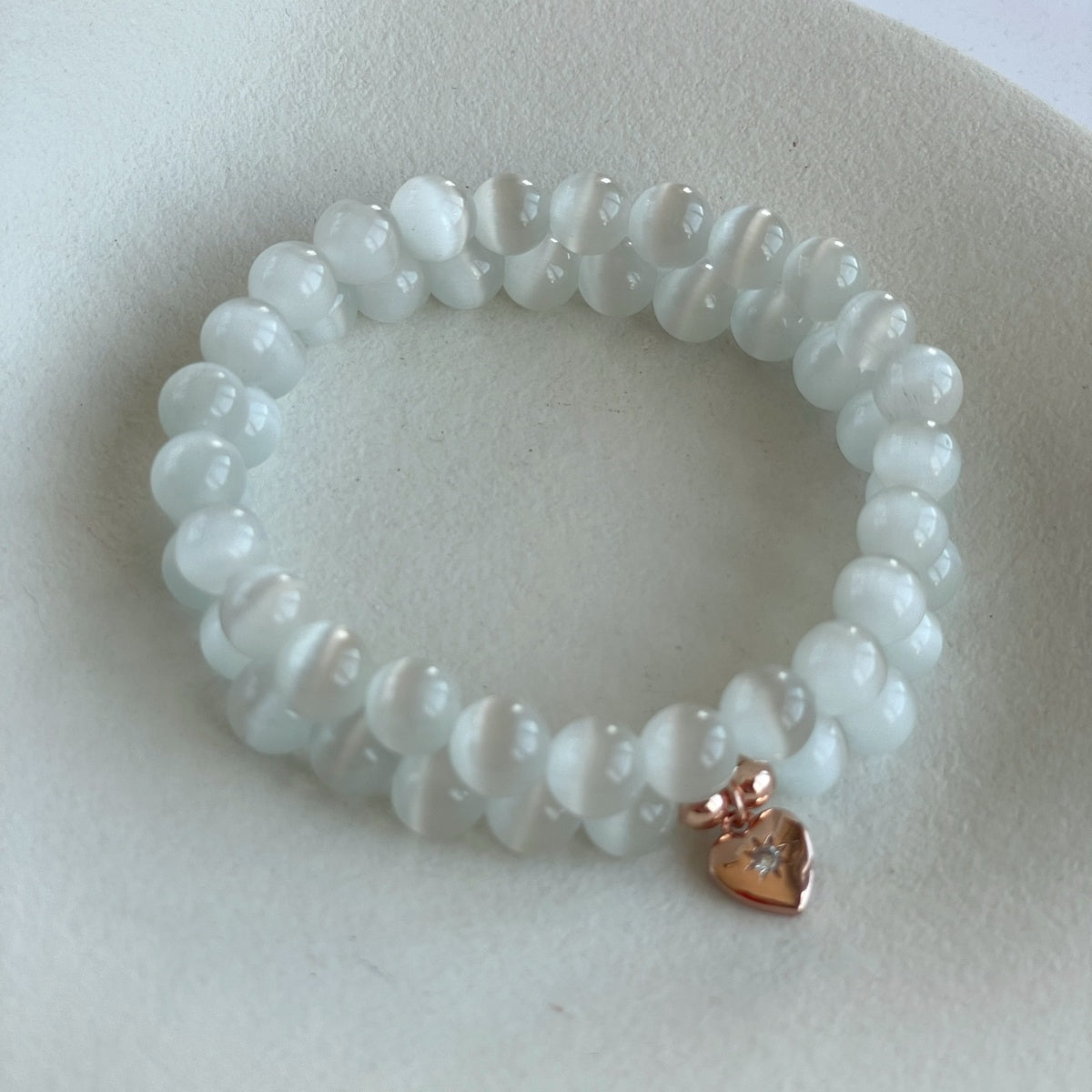 White Cat's Eye bracelet set