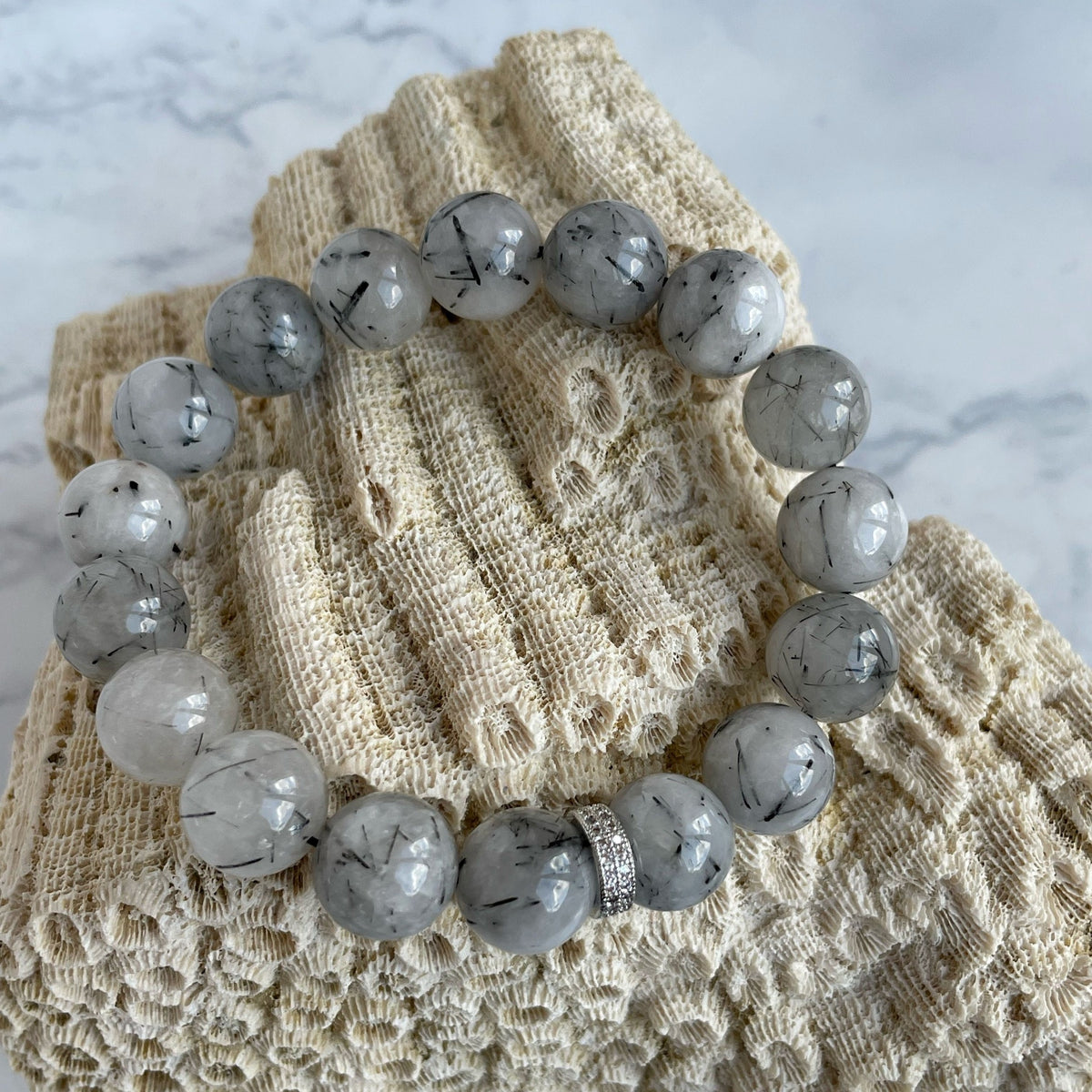 Rutilated Quartz Bracelet | Natural Gemstone & Zircon Accent