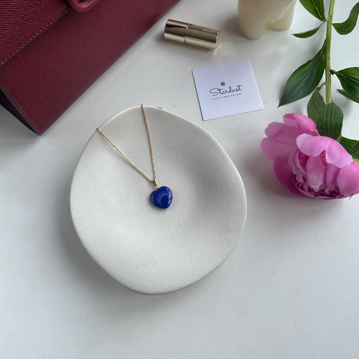 Natural Royal Blue Agate Heart Necklace | Gold