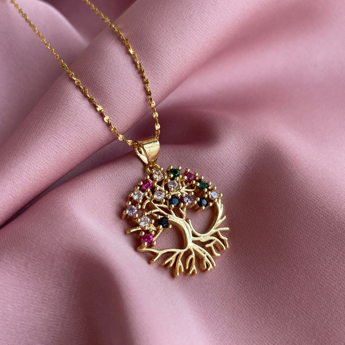18k Gold plated Tree of life necklace with zircons