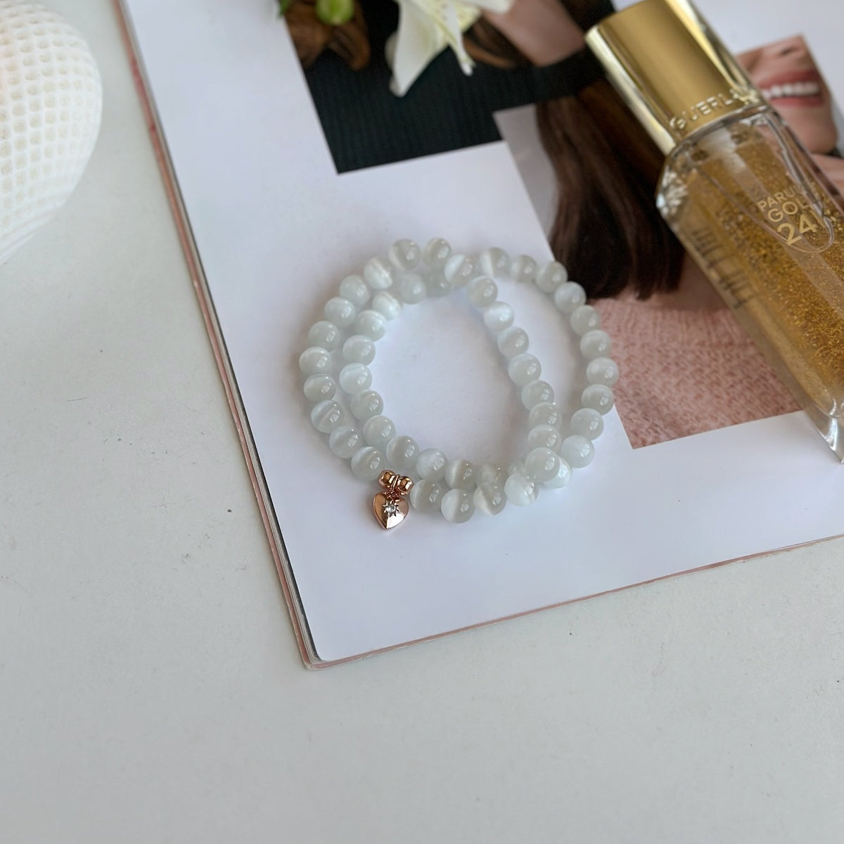 White Cat's Eye bracelet set