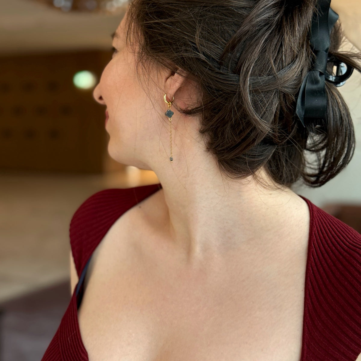 Éclat d’Argent | Handmade Hematite Clover Earrings
