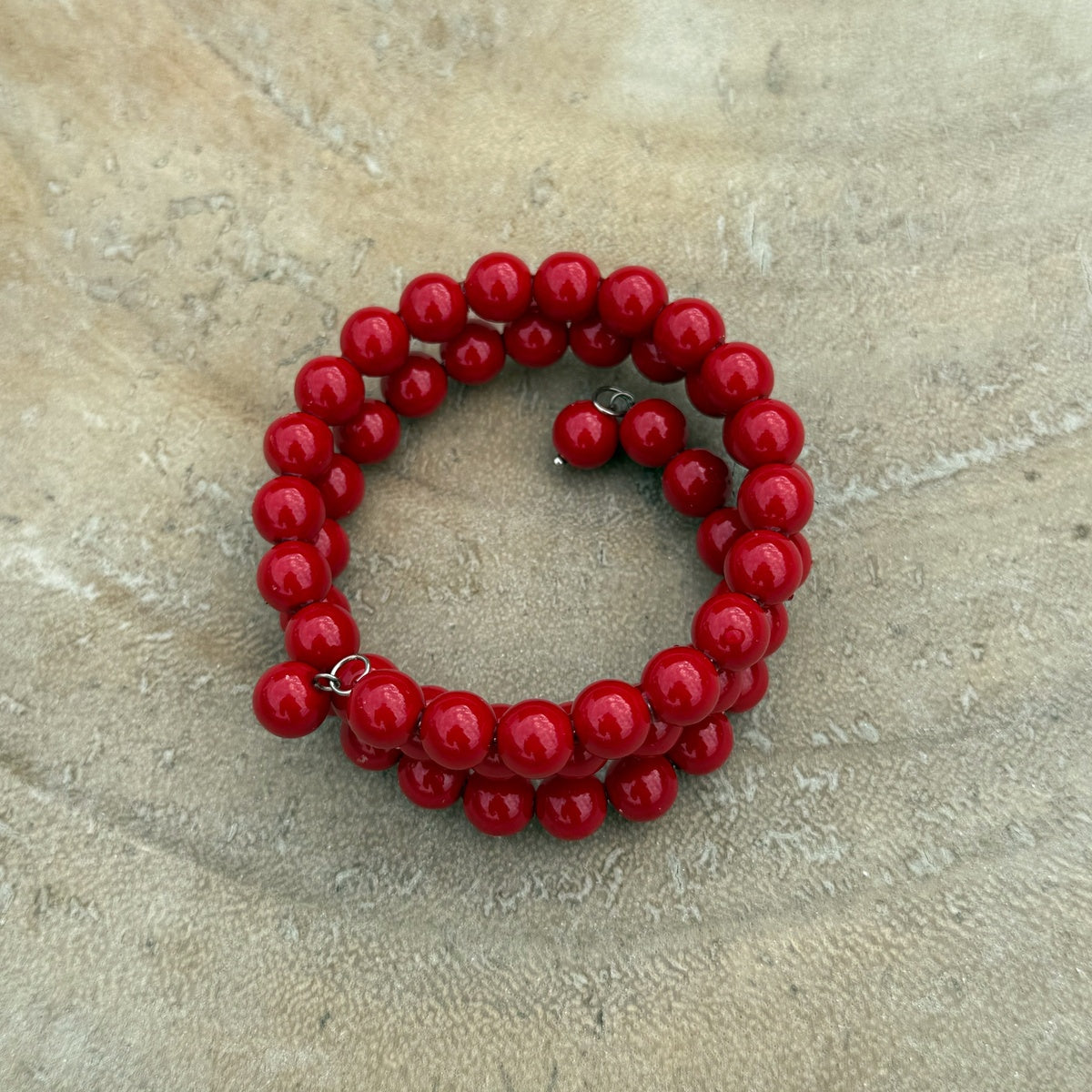 Vibrant Red Majorica Pearl Triple Wrap Bracelet, Romantic Boho Summer Jewelry