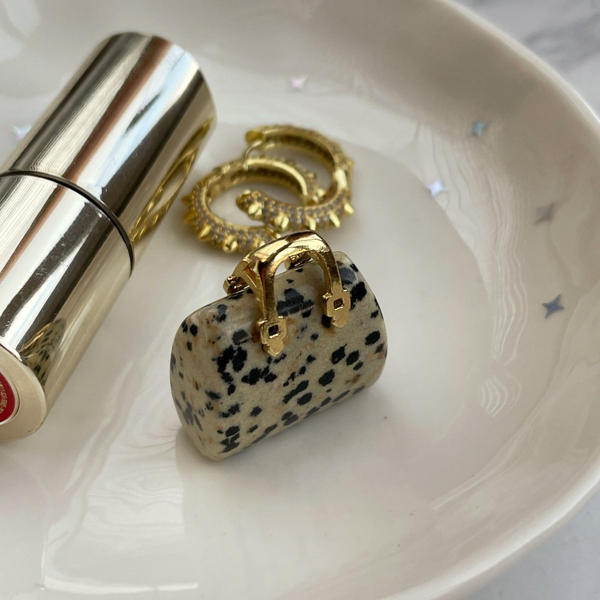 Modern Gemstone Handbag Keychain | Mini Crystal Bag Charm