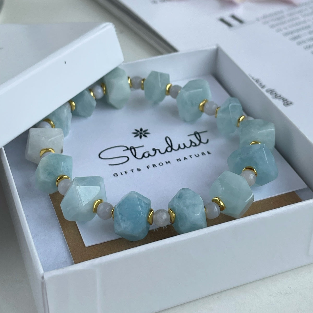 AQUA SERENITY | Faceted Aquamarine Bracelet with Gold Accents