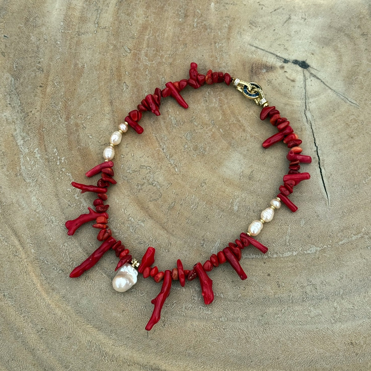 Statement Red Coral & Baroque Pearl Necklac,| Boho Chic Jewelry, Summer Necklace