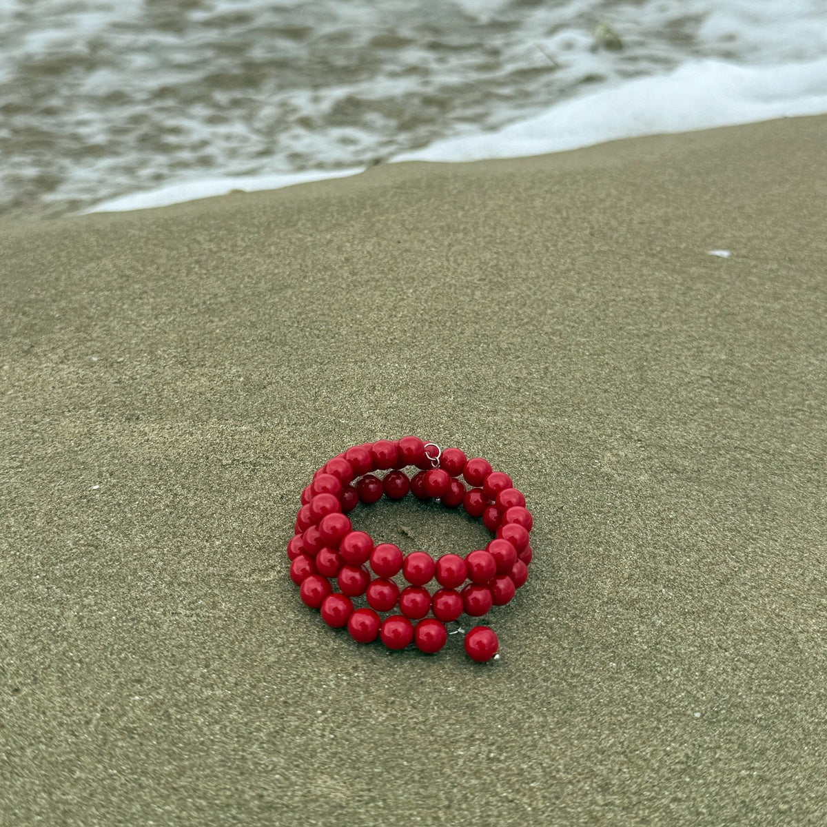 Vibrant Red Majorica Pearl Triple Wrap Bracelet, Romantic Boho Summer Jewelry