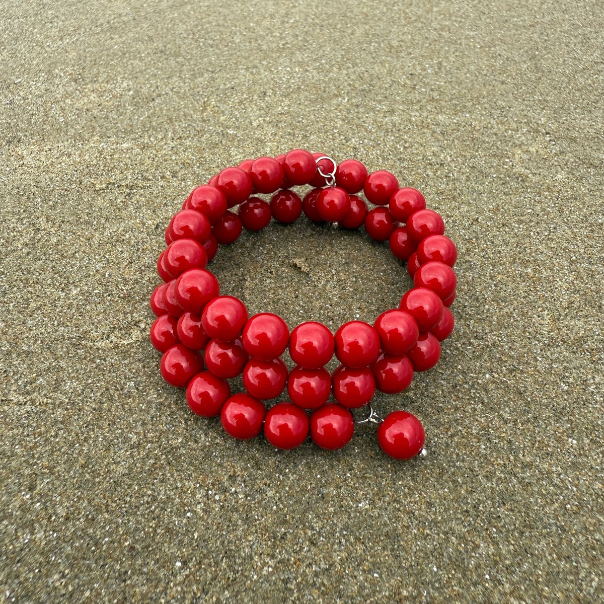 Vibrant Red Majorica Pearl Triple Wrap Bracelet, Romantic Boho Summer Jewelry