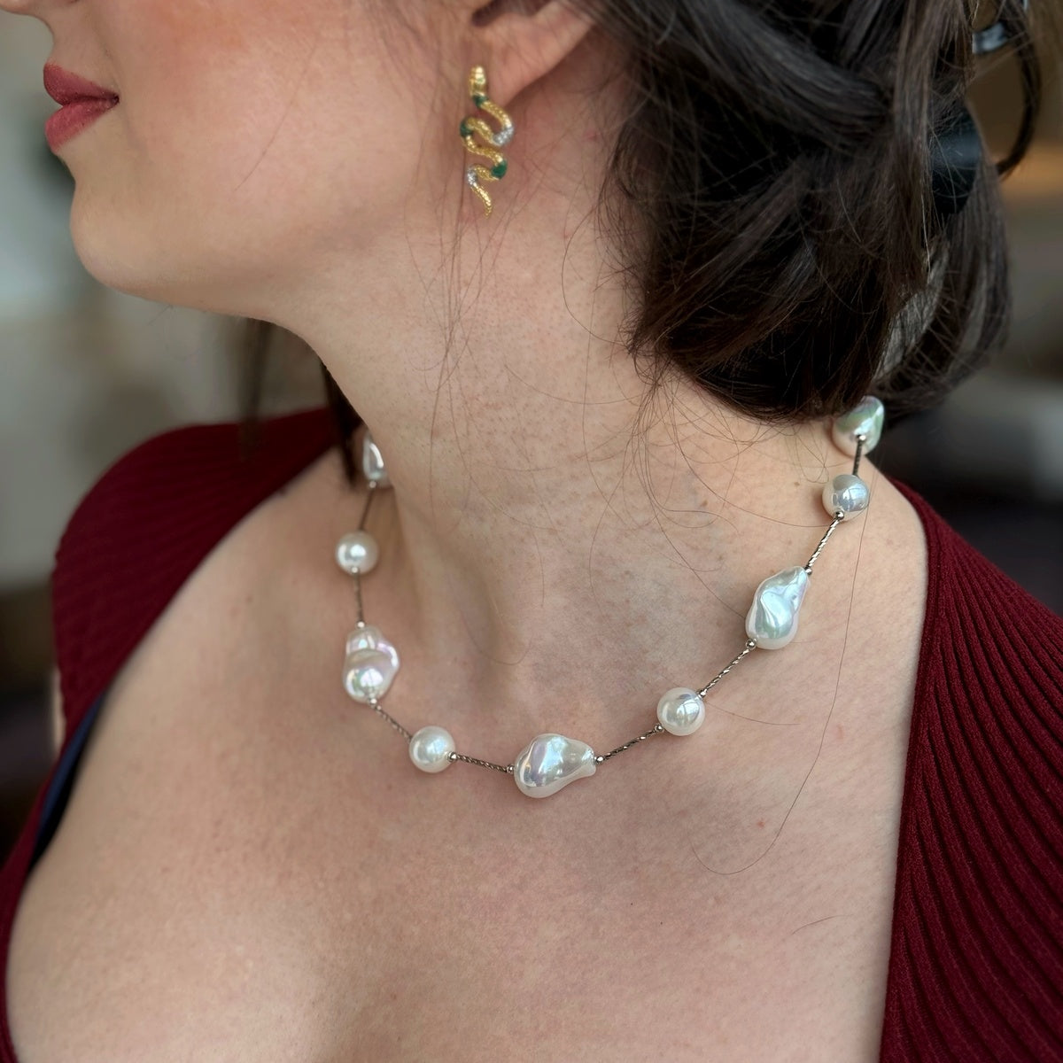 Silver Baroque Pearl Necklace